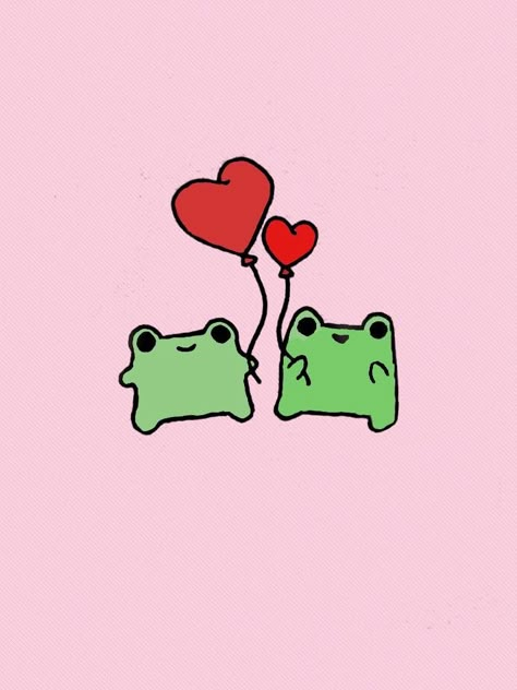 Frog In Love Drawing, Love Frog Drawing, Frog Heart Drawing, Easy Cartoon Animal Drawings, Cute Doodle For Friends, Cute Couple Art Ideas Easy, Cute Easy Drawings For Best Friends, Cute Animal Couples Cartoon, Cute Couple Animals Drawing