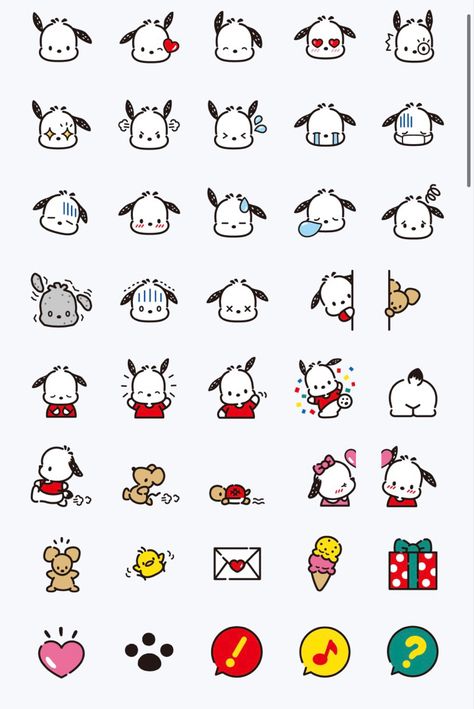 Pocaccho Sanrio, Pochacco Stickers Printable, Pocaccho Icon, Sanrio Stickers Printable, Pochacco Icons, Sanrio Stickers, Kitty Drawing, Hello Kitty Drawing, Hello Kitty Art