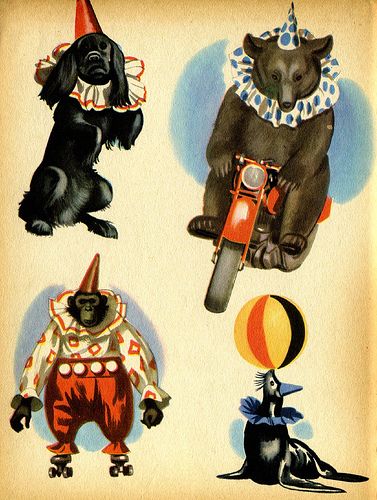 Vintage Circus Illustration. Yeats writes a poem called The Circus Animal's Desertion and discusses his lack of ability to write poetry due to his broken heart. Circus Reference, Vintage Dog Illustration, Bear Anatomy, Cirque Vintage, Circus Illustration, Circus Poster, Circus Animals, Circus Art, Animal Illustrations