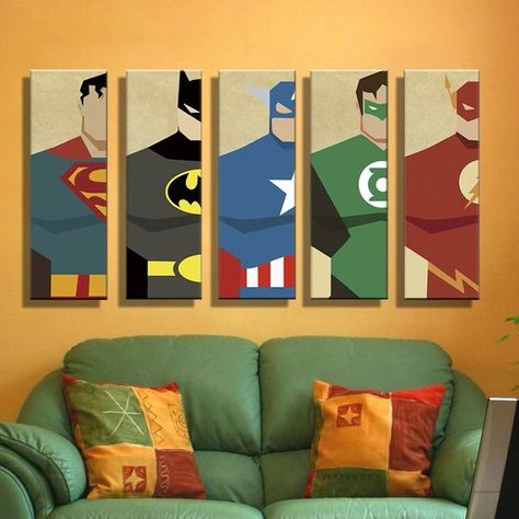 Batman Decor, Batman Cartoon, Superhero Room, Multi Picture, Oil Painting Canvas, Canvas Art Wall, Batman And Robin, Living Room Canvas, Canvas Art Wall Decor