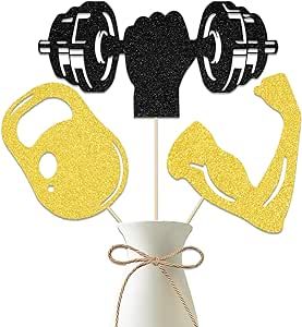 Gym Theme Centerpiece Sticks, Gym Fitness Theme Birthday Decorations, Weight Lifting Workout Baby Shower Party Supplies Gold Black 12 Pieces Gold Black Centerpieces, Weight Lifting Workout, Baby Shower Party Supplies, Baby Shower Party, Sport Gym, Gym Fitness, Shower Party, Weight Lifting, Gold Black