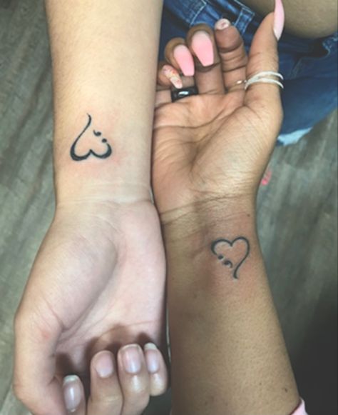 Small Semi Colon Heart Tattoo, Small Tats Ideas, Small Group Tattoo Ideas, Semi-colon Tattoo Black Women, Heart Semicolon Tattoo, Heart Semicolon, Small Dope Tattoos, Cute Thigh Tattoos, Meaningful Wrist Tattoos