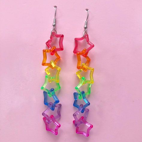 Funky Earrings, Rainbow Star, Kid Core, Funky Jewelry, Fun Earrings, Character Outfits, Pretty Jewellery, Star Earrings, Cute Earrings