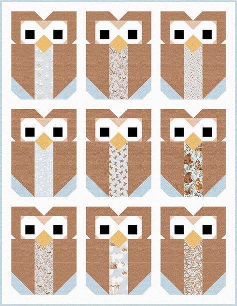 Owl Quilt Block, Owl Quilt Pattern, Dinosaur Quilt, Owl Quilts, Owl Quilt, Kid Quilts, Owl Applique, Traditional Prints, Felt Owl