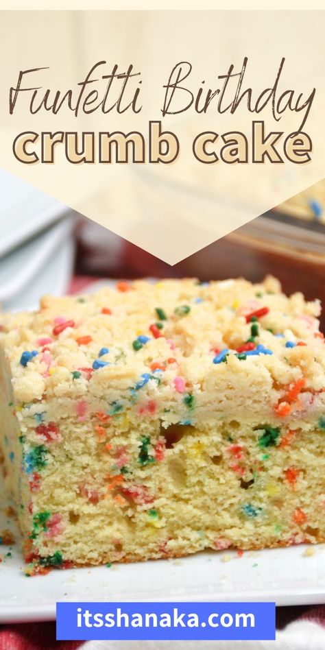 Slice of funfetti crumb cake full of sprinkles with a thick layer of crumb topping. Cake Recipe Birthday, Strawberry Banana Cheesecake Salad, Funfetti Birthday, Raspberry No Bake Cheesecake, Mint Chocolate Ice Cream, Sprinkles Birthday Cake, Best Summer Desserts, Cake Dip, Crumb Cake Recipe