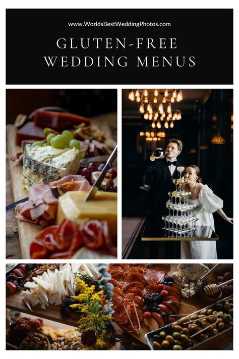 Create a menu all your guests will love with our gluten-free wedding menu ideas on World's Best Wedding Photos. #glutenfreemenus #glutenfreewedding #weddingmenus Gluten Free Wedding Menu Ideas, Gluten Free Christmas Dinner Menu Ideas, Gluten Free Wedding Food, Gluten Free Bridal Shower Food Ideas, Vegetarian Wedding Menu Ideas, Fall Wedding Dinner Menu Ideas, Vegan Wedding Menu, Gluten Free Food List, Gluten Free Wedding