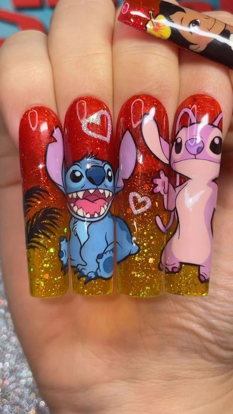 Maddox Lam on Reels | Katy Perry · California Gurls Stitch And Angel Nails, Lilo And Stitch Nail Art, Stitch Nail Art, Angel Nails, Stitch And Angel, Pretty Nail Art, Tropical Pattern, Nail Art Inspiration, Pretty Acrylic Nails