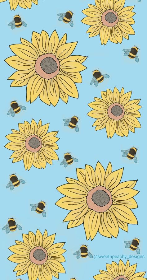 Summery phone wallpaper designed by us with sunflowers and bees Sunflower And Bee Wallpaper, Sunflowers And Bees, Sunflower And Bee, Hello Wallpaper, Sunflower Iphone Wallpaper, Pen Wraps, Witchy Wallpaper, Sunflower Wallpaper, Flower Iphone Wallpaper