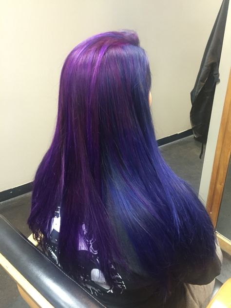 Half Brown Half Blue Hair, Half Black Half Blue Hair, Split Dye Brown And Purple, Half Purple Half Blue Hair, Split Dyed Hair Purple And Black, Split Dye Purple And Blue, Dark Purple Hair Color, Teal And Purple Split Dye, Aqua Hair