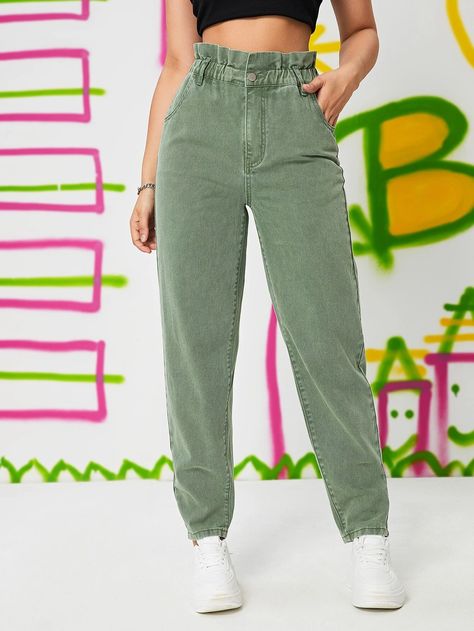 Mom Fit Jeans, Mom Jeans Outfit, All Jeans, Jeans Mom, Causual Outfits, Green Outfit, Teen Fashion Outfits, Baggy Jeans, Wholesale Clothing