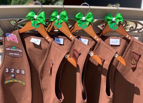 Girl Scout Brownie Vest, Brownie Vest, Girl Scout Vest, Bridging Ceremony, Girl Scout Bridging, Gs Logo, Girl Scout Daisy, Personalized Hangers, Delta Girl