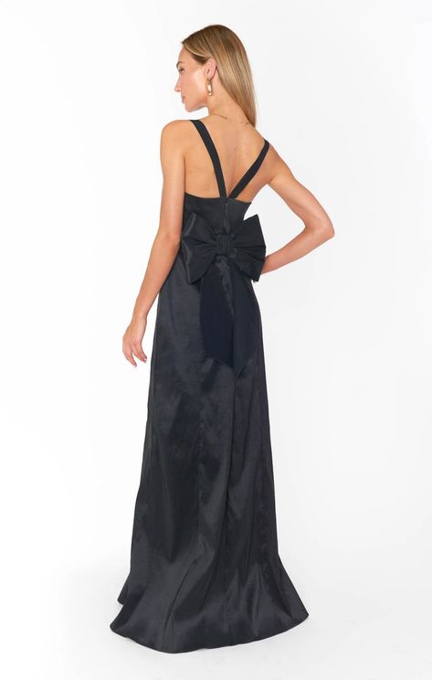 Charlotte Bow Dress ~ Black Taffeta – Show Me Your Mumu Bow Dress Black, Maternity Dress Wedding Guest, Black Tie Wedding Guest Dress, Bridal Party Accessories, How Many Bridesmaids, Bridesmaid Dresses Satin, Bridal Party Gowns, Black Bridesmaid, Floral Bridesmaid Dresses