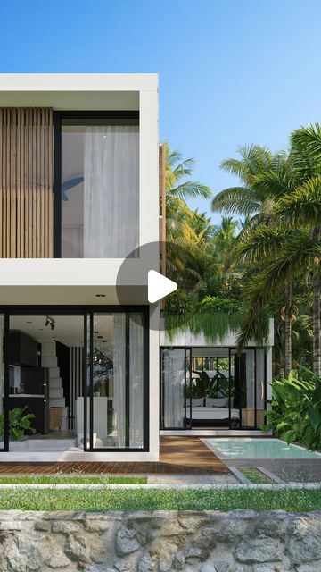 Villa Tropical Modern, Tropical Villa Exterior, Bali Inspired Home Exterior, Bali Style Home Exterior, Tropical Design Architecture, Modern Bali House, Design Villa Bali, Bali House Design Villas, Villa Bali Design