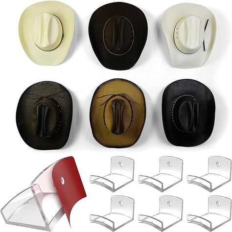 Amazon.com: Modern JP Adhesive Hat Hooks for Wall (6-Pack) - Cowboy Hat Rack, Wide Brim Hat Organizer, Strong Hold Hat Hangers for Wall - Clear : Home & Kitchen Hats Room, Hat Holders, Hat Rack Wall, Hat Hangers, Cowboy Hat Rack, Cap Organizer, Hat Racks, Hat Wall, Large Hat