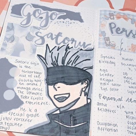 Male Manga, Jujutsu Kaisen Gojo Satoru, Fancy Writing, Aesthetic Journal, Bday Cards, Diary Ideas, Journal Aesthetic, Anime Reccomendations, Diy Journal