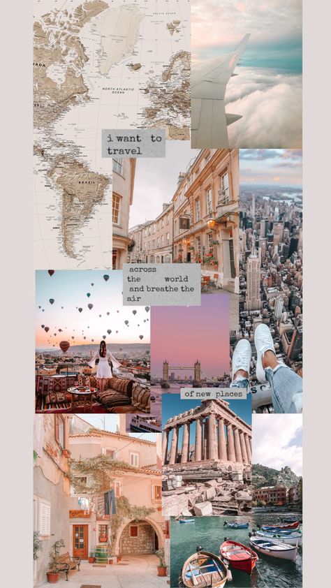 Aesthetic Travel Collage Travel Asthetics Wallpaper, Visionboard Aesthetic Travel, Iphone Wallpaper Travel Aesthetic, Collage Of Photos Aesthetic, Travel Moodboard Aesthetic, Travel Asthetics Photos Wallpaper, Travel Iphone Wallpaper Aesthetic, Picture Collages Aesthetic, Travel Wall Collage Pictures