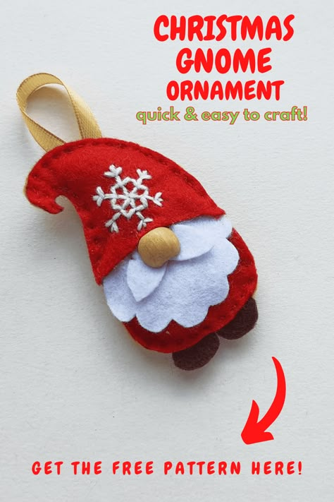 Christmas Tree Felt, Diy Felt Christmas Ornaments, Felt Crafts Christmas, Christmas Sewing Projects, Ornament Craft, Felt Christmas Decorations, Christmas Felt, Christmas Ornament Pattern, Gnomes Crafts