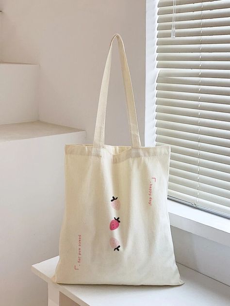 Totebag Painting, Preppy Bags, Sunglasses Storage, Cartoon Bag, Cute Strawberry, College University, Word Wrap, Shopper Tote, Mua Sắm