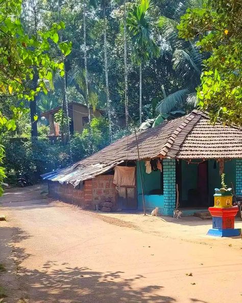 Village Homes Indian, Kokan House, Indian Landscape Photography, Indian Village Photography, Village Life Photography, Village Landscape Photography, Konkan House, Poster Color Painting, City Life Photography