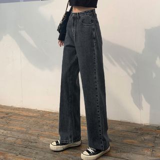 Baggy Fashion, Korean Jeans, Streetwear Chic, Outfits 90s, Womens Wide Leg Pants, Black Retro, Loose Jeans, Straight Trousers, Trouser Style