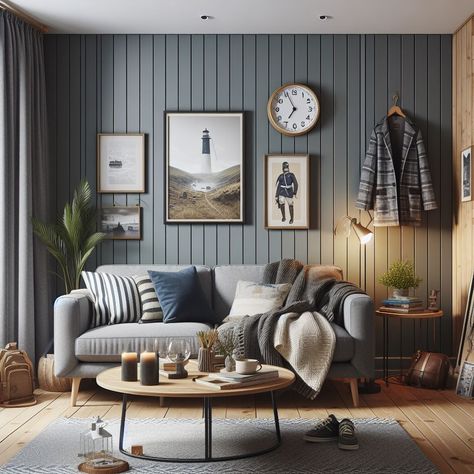 Blue Shiplap, Shiplap Room, Gray Shiplap, Pitched Ceiling, Shiplap Wall, Shiplap Accent Wall, Diy Shed Plans, Accent Walls In Living Room, Dark Blue Grey