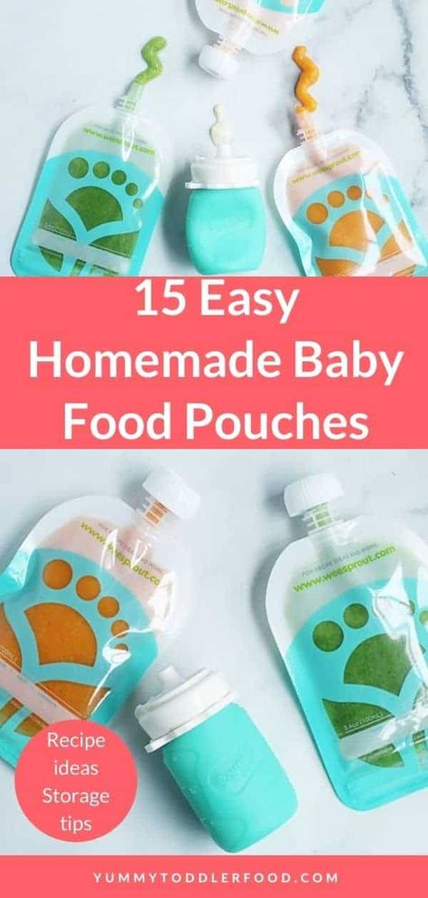 Best Baby Food Pouches (Easy Homemade Ideas) Pouch Recipes Toddler, Toddler Pouches Food Recipes, Homemade Pouches For Toddlers, Squeeze Pouch Recipes, Pouch Recipes, Food Essentials, Easy Homemade Baby Food, Baby Food Combinations, Baby Food Pouches