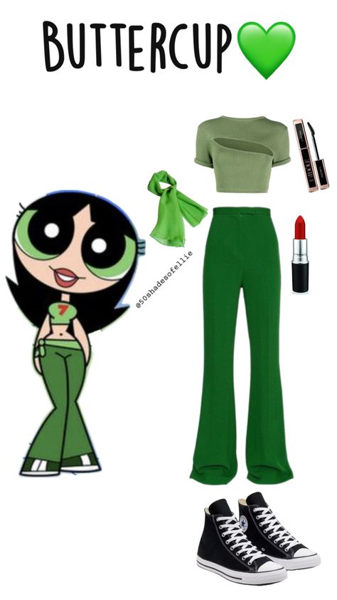 Teenage buttercup from the powerpuff girls outfit idea/aesthetic. Please save, don’t repost🫶🏽 Powerpuff Girls Outfit, Costumes For Sisters, Power Puff Costume, Powerpuff Girls Teenagers, Powerpuff Girls Halloween Costume, Power Girl Costume, Outfit Idea Aesthetic, Powerpuff Girls Costume, Super Nana