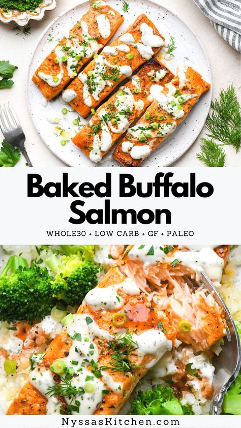 Dairy Free Fish Recipes, Dairy Free Salmon Recipes, Gluten Free Salmon Recipes, Buffalo Salmon, Yogic Diet, Gluten Free Salmon, Whole30 Fish Recipes, Gluten Free Fish, Dairy Free Soup