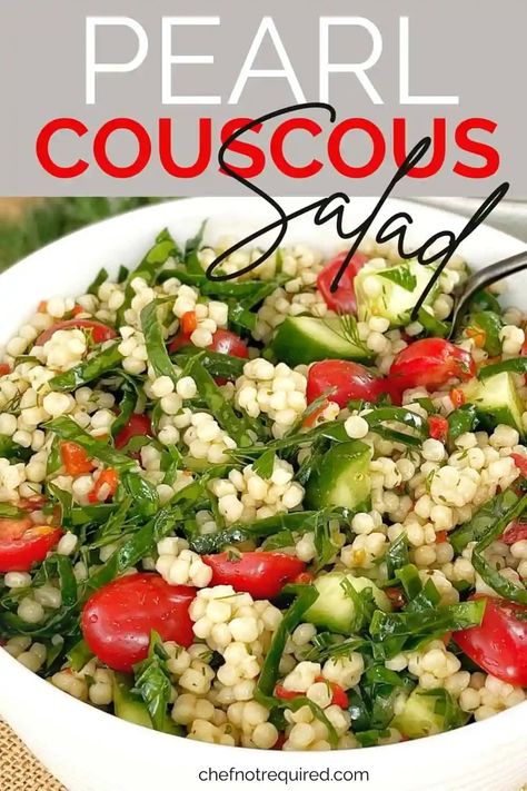 Pearl couscous salad is a cold pasta salad that will one of your most popular recipes in no time! Bursting with plenty of fresh greens and a zingy lemon dressing, this salad has the lot! Recipes With Pearl Couscous, Couscous Salad Recipes Cold, Couscous Recipes Salad, Cook Couscous, Giant Couscous, Fruit Salad Dressing, Pearl Couscous Salad, Farro Recipes, Couscous Salad Recipes