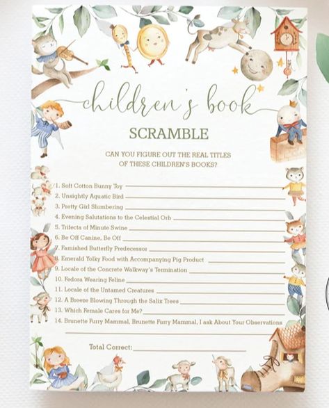 Storybook Baby Shower Invitation, Alphabet Baby Shower Ideas, Book Baby Shower Games, New Chapter Baby Shower Ideas, Childrens Book Baby Shower Ideas, Books And Brunch Baby Shower Ideas, Story Book Baby Shower Themes Girl, Baby Book Shower Ideas, Book Themed Baby Shower Ideas Decoration