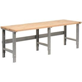 96"W x 30"D Square Edge Birch Butcher Block Work Bench - Adjustable Height-Gray C Channel Steel Ideas, Adjustable Height Workbench, Industrial Legs, Maple Butcher Block, Steel Channel, Butcher Block Top, Long Bench, Garage Work Bench, Equipment Storage