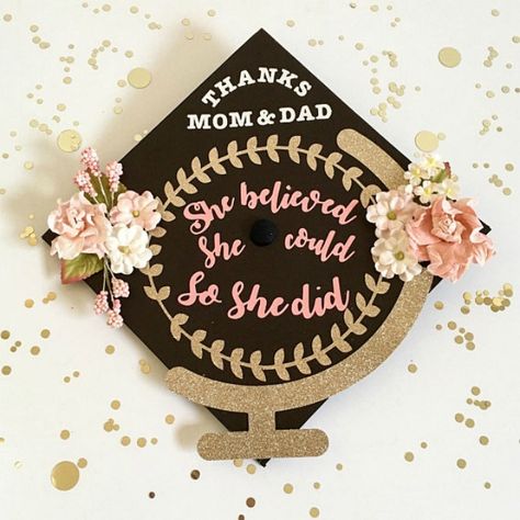 DIY Graduation Cap ideas Senior Things, Custom Graduation Caps, Grad Caps, Graduation Cap Designs, Graduation Quotes, Cap Ideas, Graduation Caps, Thanks Mom, Glitter Flowers