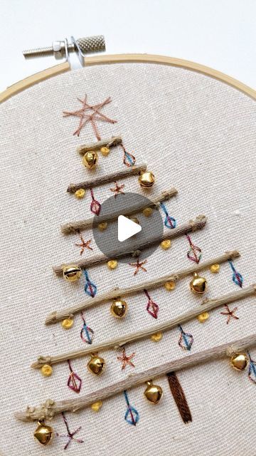 Hayley on Instagram: "Another day, another tree! Opted for more muted tones and metallic threads for this one using @dmc_embroidery light effect threads and @hobbycraft gold mini craft bells 🌲   #embellishment #embroideryinstaguild #embroiderylover #embroiderer #embroiderydesign #embroidelicious #christmasembroidery #christmascrafts #christmasornaments #instastitch #stitchyfriends #feelingstitchyig #stitchersofinstagram #stitchersgonnastitch #handstitchedhoops #modernembroidery #broderiemoderne #modernhandembroidery #imadethis #embroideryartist" Embroidery Light, Craft Bells, Simple Hand Embroidery, Holiday Embroidery, Simple Hand Embroidery Patterns, Dmc Embroidery, Mini Craft, Modern Embroidery, October 1