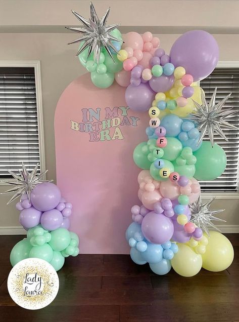 Balloon Artists | My Taylor Swift inspired backdrop & balloon garland 🥰Lady Laura | Facebook Taylor Swift Birthday Balloons, Taylor Swift Balloon Garland, Taylor Swift Pool Party Ideas, Taylor Swift Pool Party, Taylor Swift Backdrop, Taylor Swift Balloons, Taylor Swift Balloon Arch, Balloon Projects, Backdrop Balloon Garland