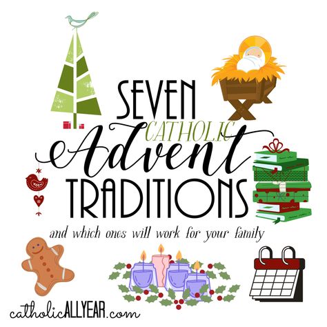 Seven Catholic Advent Traditions, and which ones will work for your family - Catholic All Year Catholic Christmas Traditions, Advent Family Activities, Catholic Advent Wreath, Advent Traditions, Catholic Advent, Advent Catholic, Advent Family, Advent Prayers, Advent Wreath Diy