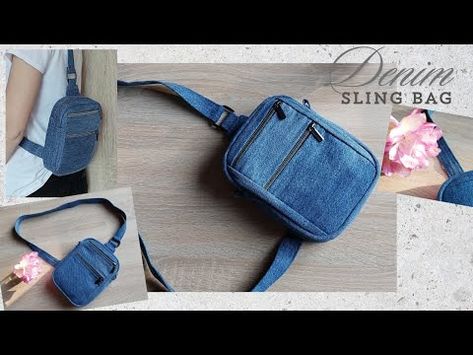 Sling Crossbody Bag with zipper and 5 pockets out of old jeans. DIY Denim Fanny Pack. Hip Bag sewing - YouTube Sling Bag Diy, Diy Sling Bag, Diy Bag Sewing, Jeans Bag Diy, Old Jeans Diy, Jeans Sewing, Bag Sewing Tutorial, Sling Crossbody Bag, Bright Bag