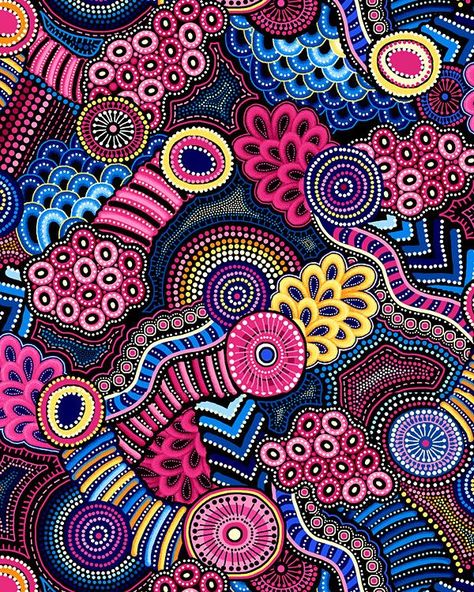 Fuchsia Gondwana is a cotton blend fabric with a subtle textured weave. It is suitable for dresses, skirts, tops, and other Aboriginal Wallpaper, Australian Wallpaper, Aboriginal Dot Painting, Indigenous Australian Art, Aboriginal Dot Art, Abstract Art Images, Art Lessons Middle School, Mandala Design Pattern, Africa Art