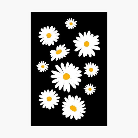 Get my art printed on awesome products. Support me at Redbubble #RBandME: https://www.redbubble.com/i/photographic-print/Classic-Daisies-on-Black-by-latheandquill/48932994.6Q0TX?asc=u Cute Paintings Black Background, Easy Painting Ideas On Canvas Aesthetic Black, Black Background Easy Painting, Simple Painting On Black Canvas, Canvas Black Background Ideas, Daisy Canvas Painting, Black Canvas Paintings Easy Aesthetic, Black Canvas Art Ideas Easy, Daisy Flower Drawing