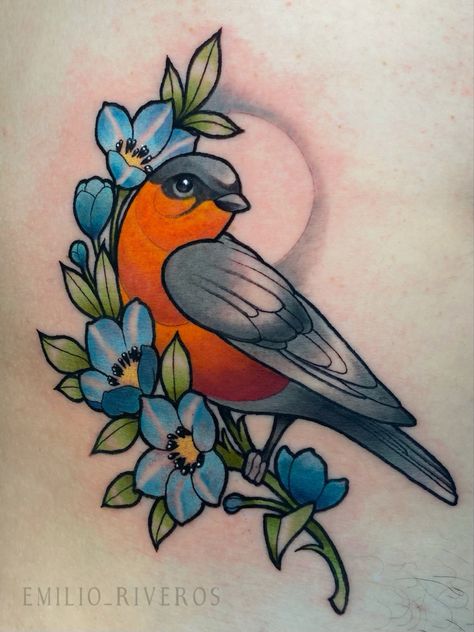 Dove Tattoo Neotraditional, Neo Traditional Robin Tattoo, Neotraditional Bird Tattoo Design, Neo Traditional Bird Tattoo Design, Neotrad Bird Tattoo, Neotraditional Animal Tattoos, Neotraditional Bird Tattoo, Neo Traditional Bird Tattoo, Bird Tattoo Color