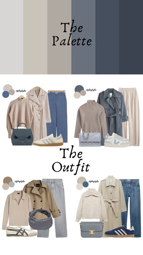 Soft Summer Bags, Soft Color Code Outfits, Dusty Blue Outfit Color Combos, Soft Summer Outfit Ideas, House Of Color Summer, Soft Summer Winter Outfits, Colour Combinations Clothes For Women, Soft Winter Palette, Grey And Blue Outfit