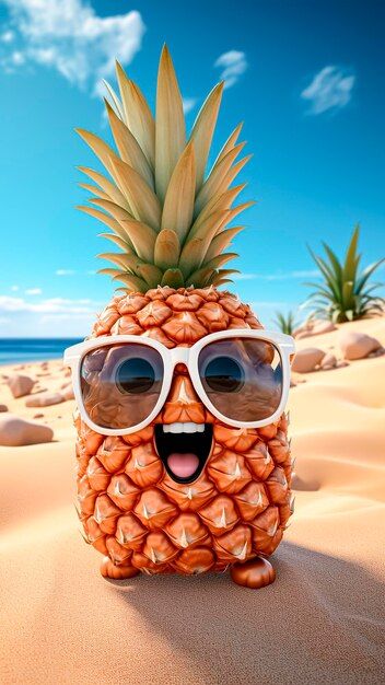 Photo funny pineapple character with whi... | Premium Photo #Freepik #photo Pineapple Character, Pineapple Pictures, Pineapple Photo, Photo Funny, Hawaii Art, White Sunglasses, 140 Pounds, Beach Sunglasses, Nutrition Information