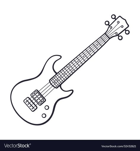 Bass Guitar Drawing, Guitar Doodle, Guitar Outline, Guitar Sketch, Watercolor Doodles, Guitar Vector, Guitar Drawing, Cartoon Sketch, Cartoon Sketches