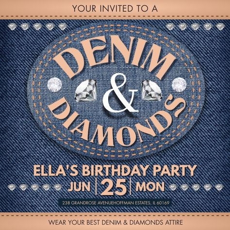 Customize this Party Instagram Post Template Evite Design, Denim Poster, Denim And Diamonds Party, Templates Birthday, Denim And Pearls, Denim Party, Diamond Party, Party Flyers, Denim And Diamonds