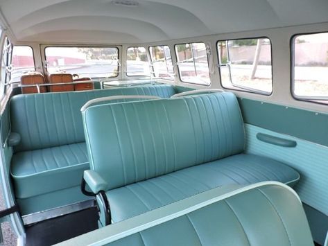 Seller of Classic Cars - 1963 Volkswagen Bus/Vanagon (BLUE/WHITE ON TOP TURQUOISE GREEN ON BOTTOM/COMO GREEN) Volkswagen Bus Interior, Vintage Volkswagen Bus, Kombi Clipper, Vw Bus Interior, School Bus House, Teal Interiors, Volkswagen Camper Van, Vw Ideas, T1 Bus