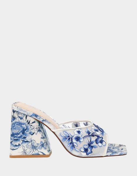 ROO BLUE FLORAL Slip On Heel | Women's Heels – Betsey Johnson Blue Wedding Heels Lulus, Dusty Blue Wedding Sandals, Luxury Blue Round Toe Wedding Shoes, Blue Heels Wedding Shoes, Blue Bridal Shoes Wedding Dress, Wedding Shoes Southern, Dusty Blue Wedding Shoe, Bridal Wedding Shoes Blue, Blue Bridal Shoes Sandals