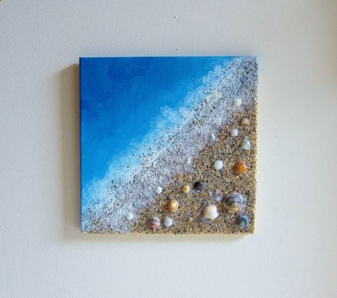 Original Beach Painting with Real Sand and by Paintspiration, $49.00 Sew Crafts, Art Plage, Art Coquillage, Sand Painting, Beach Diy, Ocean Decor, Seashell Art, Sand Art, Beach Crafts