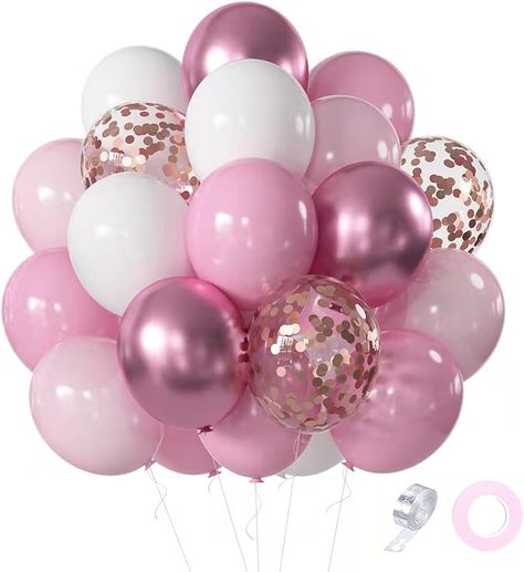 Amazon.com: Pink White Rose Party Balloons, 60pcs 12 inch Pink White Rose Gold Confetti Balloons Kit, Pink White Chrome Rose Latex Balloons for Birthday, Wedding, Baby Shower, Graduation Decorations : Home & Kitchen Rose Gold Birthday Decor, Ballon Banner, Baby Shower Boho, Ballon Party, Pink Party Decorations, White Confetti, Gold Confetti Balloons, Rose Gold Confetti, Mothers Day Decor