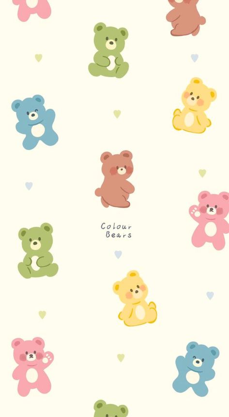 iPhone Wallpaper Colorful Teddy Bears, Kawaii Folder, Cute Phone Wallpapers, Teddy Bear Wallpaper, Cocoppa Wallpaper, Bunny Hat, Sanrio Wallpaper, Funny Phone Wallpaper, Wallpaper Iphone Disney