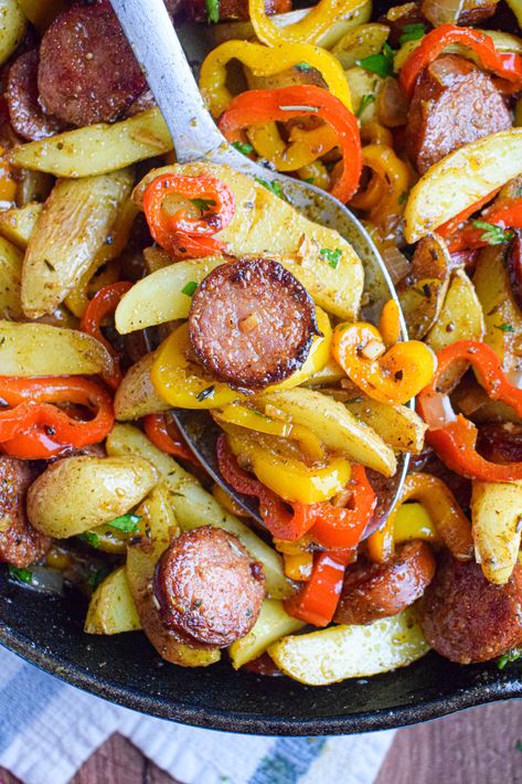 Sausage Pepper Onion Potato Bake, Sausage Peppers Onions And Potatoes Skillet, Porcupine Skillet Meal, Sausage Potatoes And Peppers Skillet, Sausage And Peppers And Potatoes, Potato And Sausage Skillet, Sausage And Peppers Skillet, Sausage Peppers Onions And Potatoes, Sausage Potato Skillet