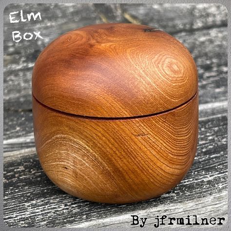 Woodturned Elm crotch wood capsule Box A really beautiful crotch (fork of two branches) figured Elm Box. I particularly like the outside grain wave in the first picture, this is also present to some extent in the inside. I’ve made a small Beech insert to act as a tenon for the lid. The lighter Beech wood adds a nice contrast to the darker Elm and also acts as a spacer for grain alignment. Finished with Chestnut Products Finishing Oil and a little Chestnut Products WoodWax22 on the inside onl... Turned Boxes, Turning Projects, Wood Turning Projects, Wood Joinery, Turned Wood, Picture This, Wood Boxes, Beech Wood, Wood Turning